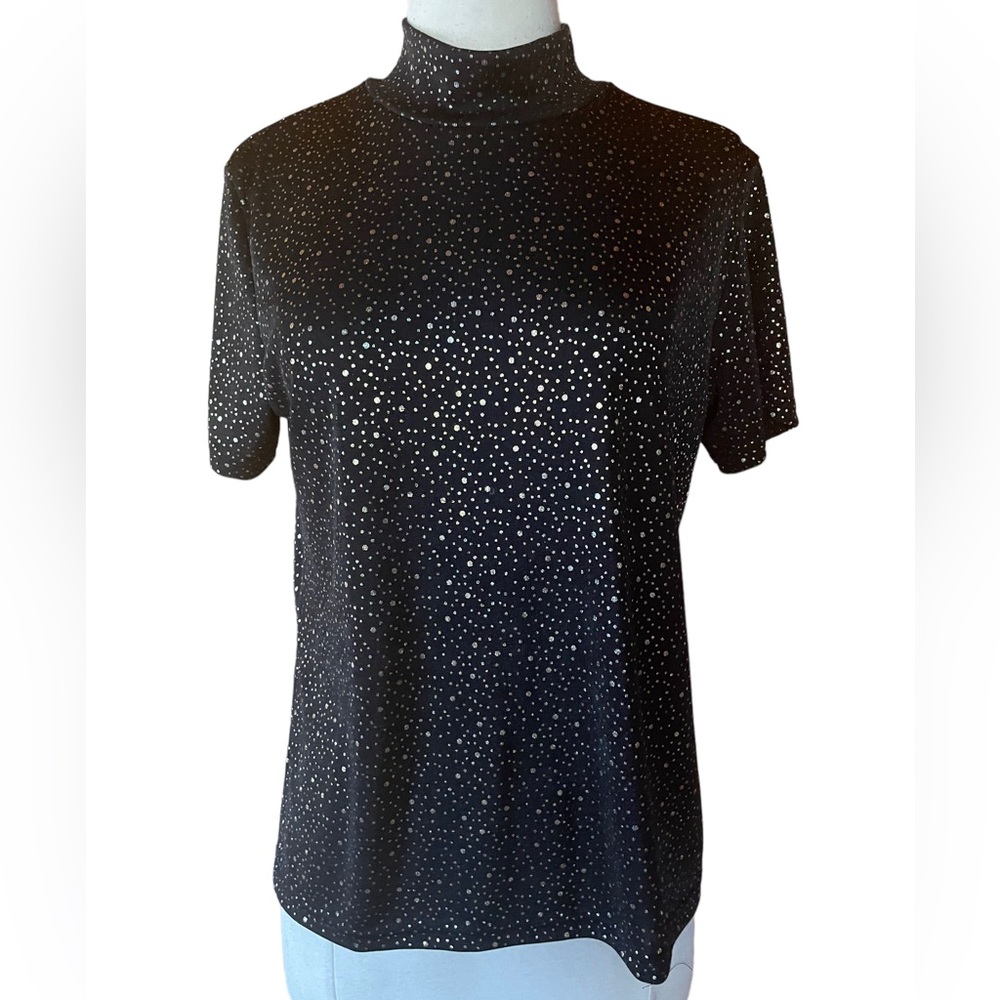 Vintage S.M.L. Sport Silver Polka Dot Mock Turtleneck Top